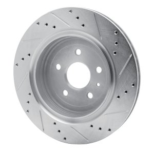 Cadillac ATS Brake Rotor (1) - Rear Left - R1 Concepts - Drilled & Slotted - Silver - `16-`24